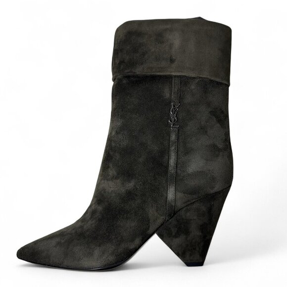 Saint Laurent Women's Liz 85 Luxor Suede Booties Sabble Brown EU 37.5 NIB - Picture 6 of 16